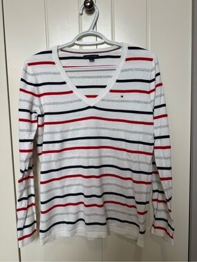 Tommy Hilfiger Women's V-Neck Stripe Sweater